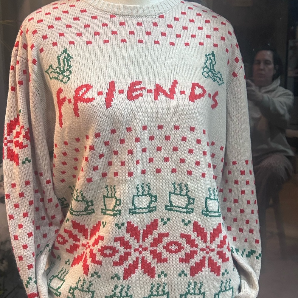 FRIENDS Cream Sweater with Red Squares